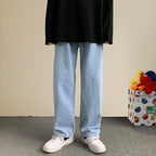 2023 Spring New Streetwear Baggy Jeans Men Korean Fashion Loose Straight Wide Leg Pants Male Brand Clothing Black Light Blue - Matrix Studios
