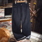 Maden Vintage 15.6oz Selvedge Raw Denim Jeans Heavyweight Blue Loose Fit Wide-Leg Jeans Zip Fly Cotton Trousers for Spring Fall - Matrix Studios