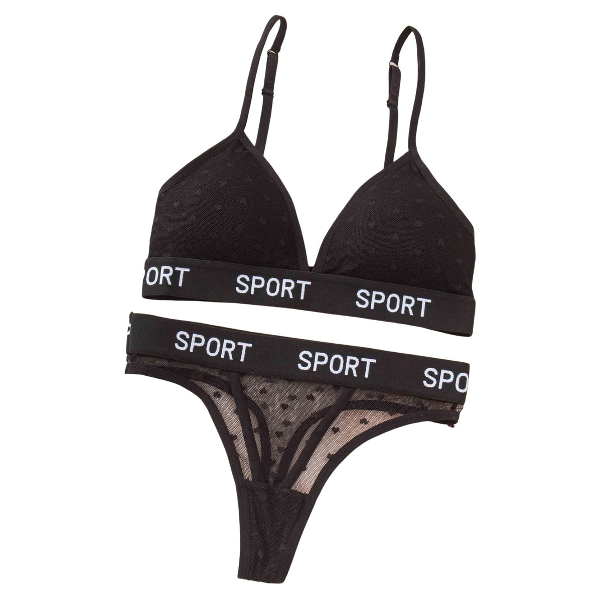 Women Lace Bra And Panties Set Sheer Polka Dot Lingerie Non-wire Bralette Sexy Low Rise Thongs Letter Band Mesh Underwear Set - Matrix-studios.com