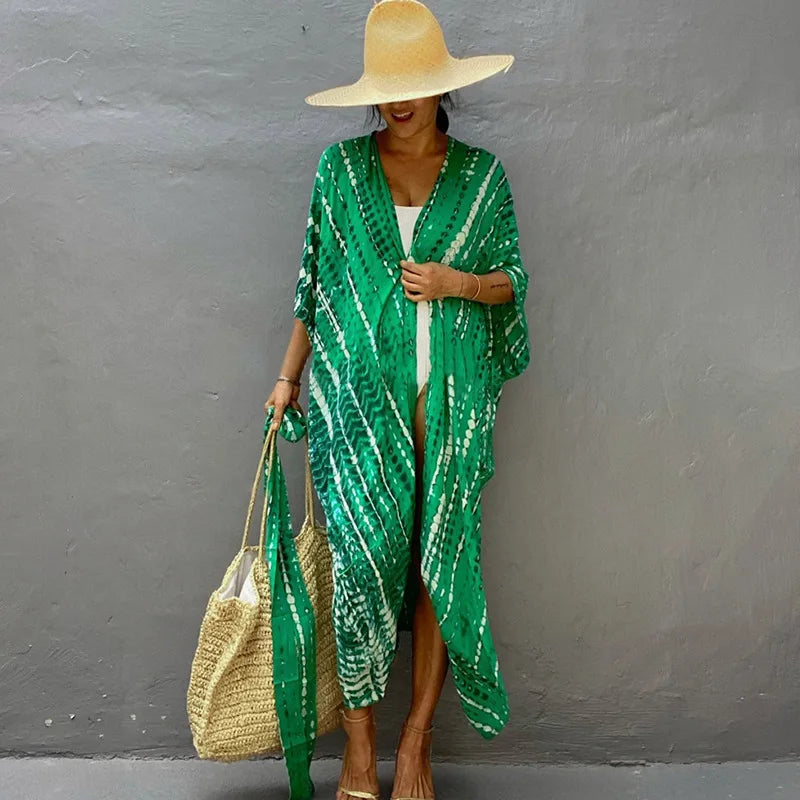 Beach Dress Tunic Cover up Embroidery Kaftan Saida de Praia Women Bikini Cover-up Pareo Sarong Beachwear - Matrix Studios