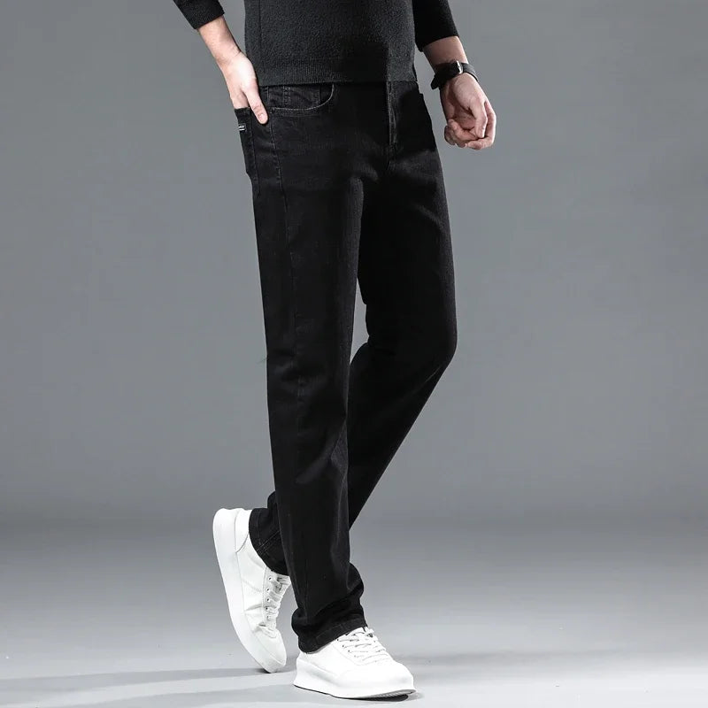 2025 New Winter Men Black Straight Stretch Denim Thick Velvet Pants Warm Jeans Casual Fleece Line Trousers Male Plus Size - Matrix Studios