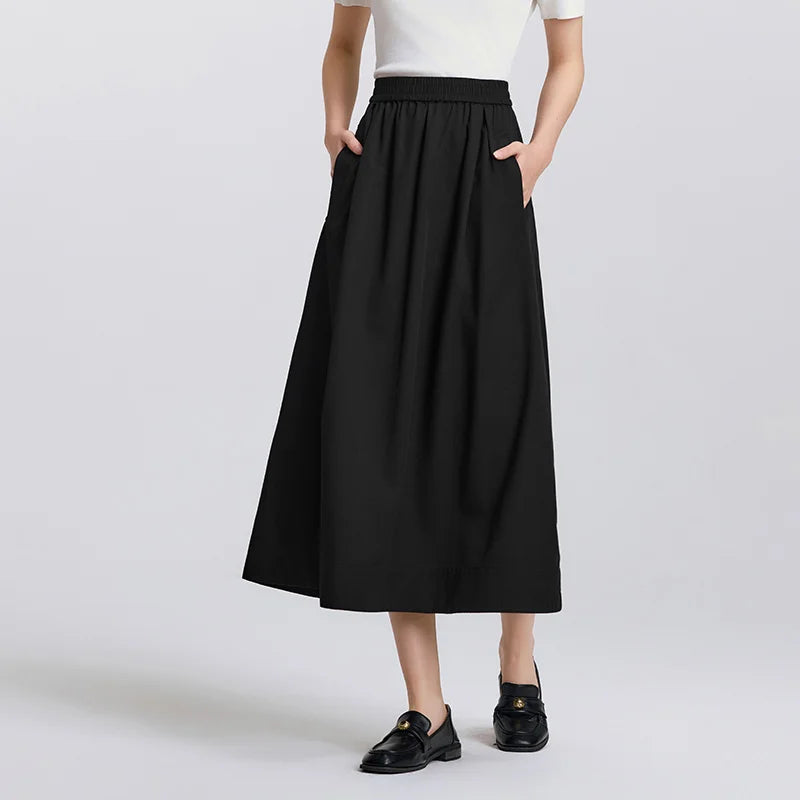 Semir Skirt Women 2025 New Spring Elastic Waist Solid Color Versatile Spring New Version Hip-covering A-line Umbrella Skirt - Matrix-studios.com
