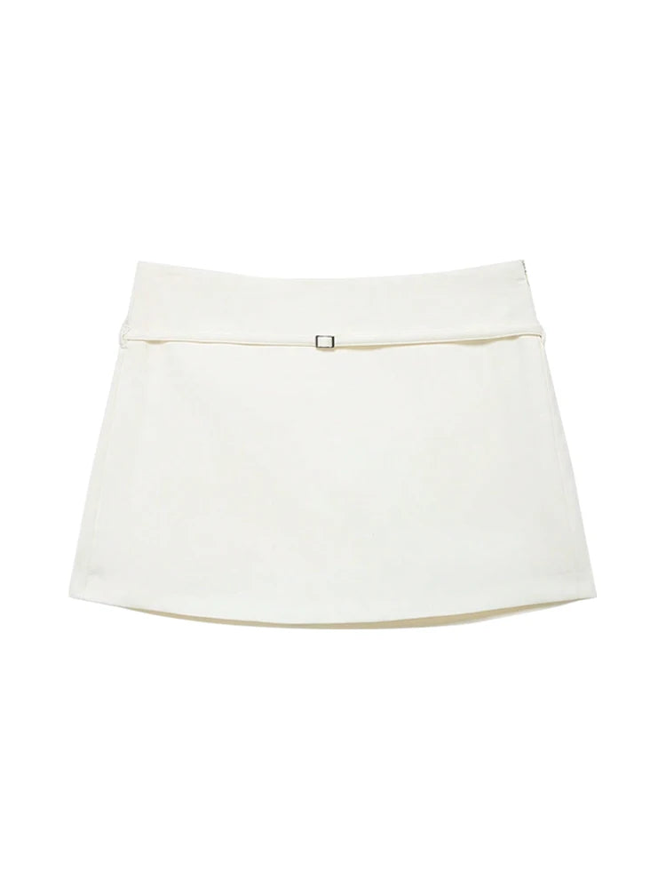 Women's Solid Color Skort with Belt Side Zipper Casual Shorts Skirts Fashionable And Stylish Women's Clothing - Matrix Studios