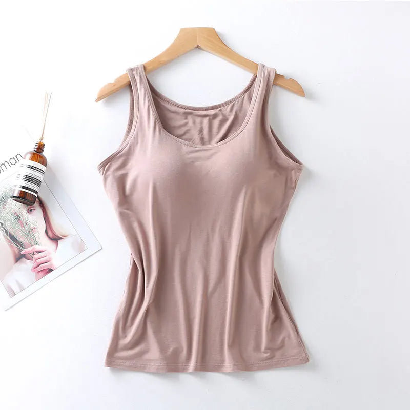 2026 Women's Vest Tops With Built In Bra Neck Vest Padded Slim Fit Tank Tops Sexy Shirts Feminino Casual Underlay shirt slimming - Matrix-studios.com