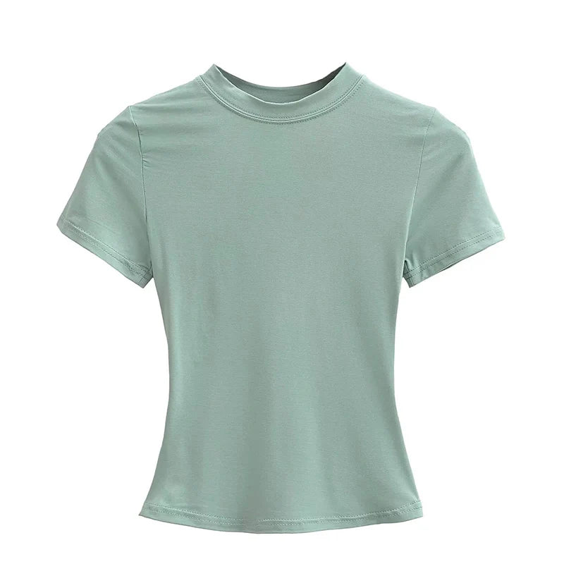 2025 New High Quality Casual T shirt Sexy Slim Short Sleeves Fashion Trend Solid Women Clothing y2k Tops - Matrix-studios.com