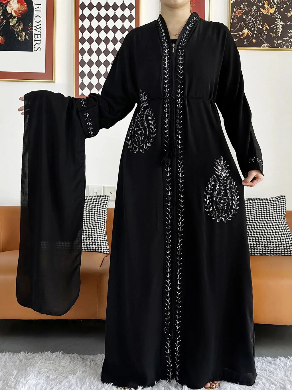New Women Elegant Dress Chiffon Open Abaya with Zipper Muslim Women Dress Islamic Clothing Cardigan Abaya Women Muslim Dress - Matrix-studios.com
