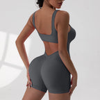 Women Short Sports Jumpsuit Sleeveless Sexy Backless Yoga Clothes Workout Cycling One-piece Suit Outdoor Recreation Bodysuits - Matrix Studios