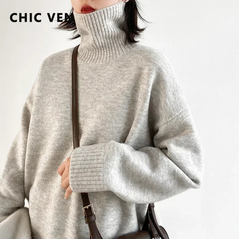 CHIC VEN Korean Women's Sweater Loose Turtleneck Sweaters Warm Solid Pullover Knitwear Basic Female Tops Autumn Winter 2022 - Matrix Studios