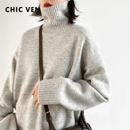 CHIC VEN Korean Women's Sweater Loose Turtleneck Sweaters Warm Solid Pullover Knitwear Basic Female Tops Autumn Winter 2022 - Matrix Studios