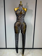 STOCK Sparkly Diamond Women Sexy Mesh Jumpsuit Nightclub Bar Party Show Gogo Dancer Clothing Drag Queen Outfit Stage Costume - Matrix Studios