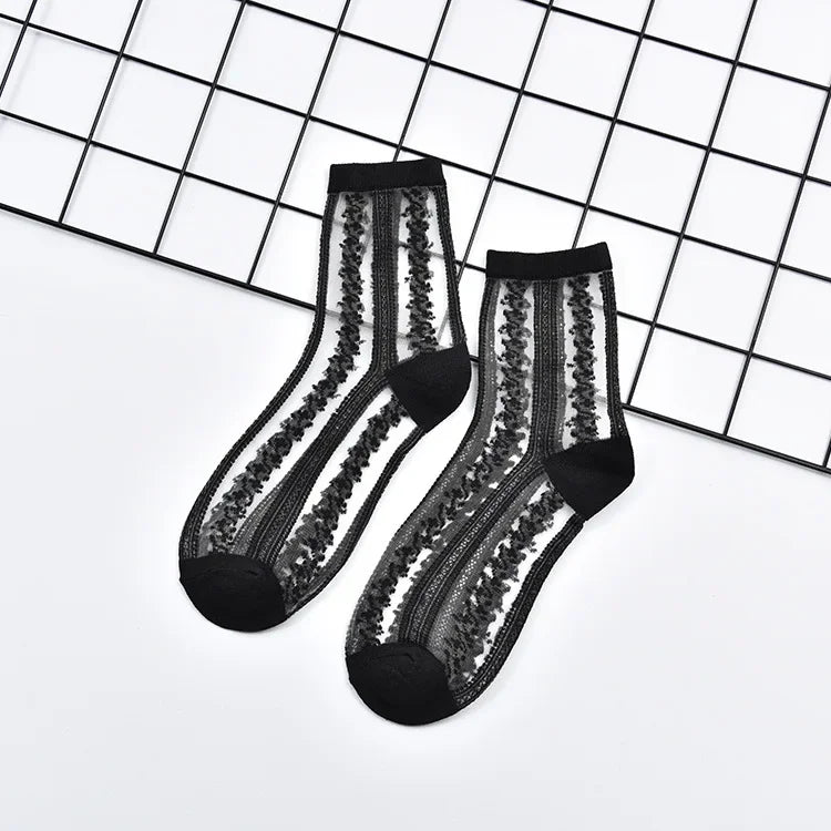 Summer Lace Mesh Transparent Women Socks Ultra-thin Breathable Women Girls Short Socks Harajuku Vintage Streetwear Crew Socks - Matrix Studios