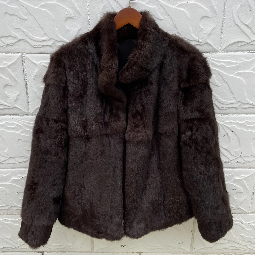 Natural Rabbit Fur Coat Women Winter Jacket Real Leather And Fur Bolero Women's Clothing Female Outerwears With 2025 Black Cold - Matrix Studios
