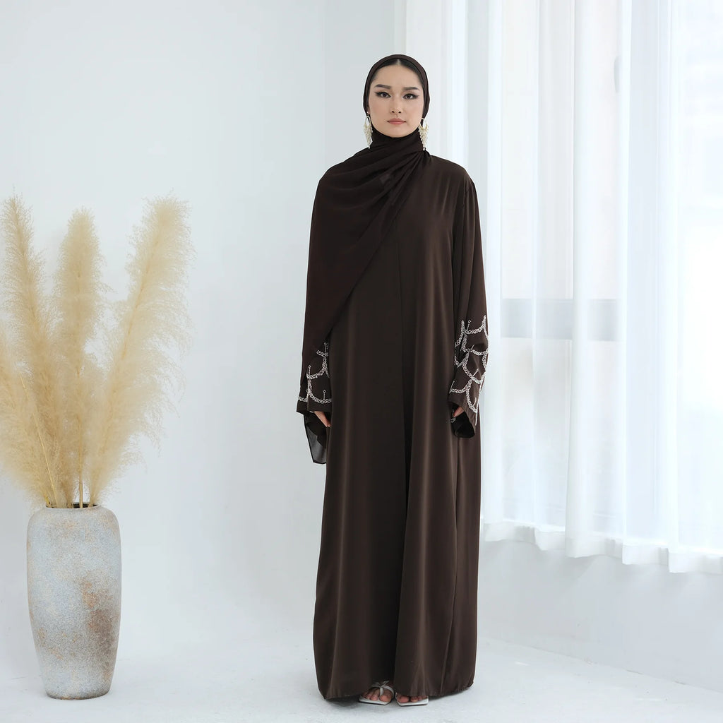 2025 Middle Eastern Islam Outfit for Muslim Women Luxury Dubai Modest Abaya Dress Eid Arabic Cardigan Plain Turkey Kaftan Robe - Matrix-studios.com