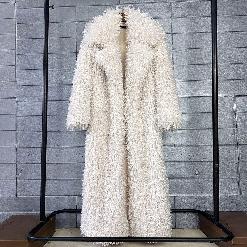 DEAT 2026 Autumn Winter New Fashion Beach Wool Faux Fur Coat For Women Suit Collar Solid Color Long Overcoat Female 11A07448 - Matrix Studios