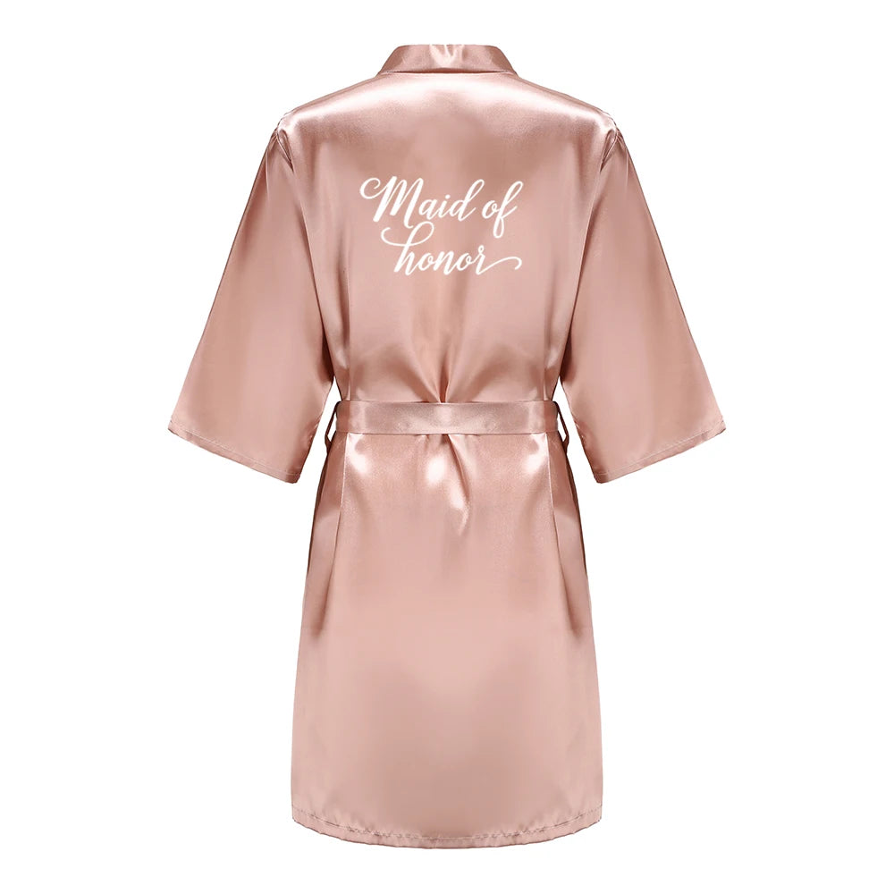 Rose Gold Satin Team Bride Bridesmaid Robe Wedding Bathrobe Gown Women Dressing Sleepwear Mother Maid of Honor Kimono - Matrix-studios.com