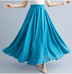 28-Color Mori Girl Literary Cotton Linen Dress Elastic Waist A-line Expansion Skirt Solid Color Ethnic Style Women Long Skirts - Matrix-studios.com