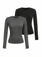 Women's solid-color long-sleeved T-shirt - Polyester knitted fabric, round neck, regular fit, fall-winter style - Matrix-studios.com