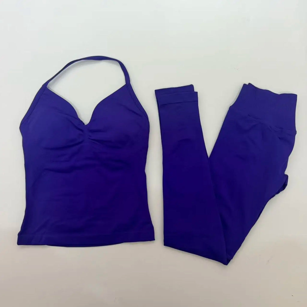 2 Pieces Set Yoga Leggings Set Women Backless Tank Tops High Waist Scrunch Gym Suit Fitness Clothes Outfit Yoga Set - Matrix-studios.com