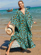 Plus Size Womens Animal Print Kaftan Dresses Caftans Swimwear Coverups Summer Bathing Suit Long Beach Dress - Matrix Studios