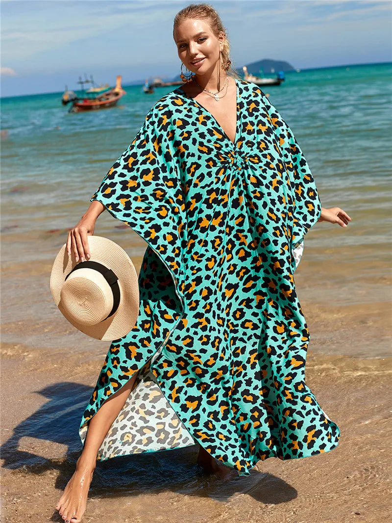 Plus Size Womens Animal Print Kaftan Dresses Caftans Swimwear Coverups Summer Bathing Suit Long Beach Dress - Matrix Studios
