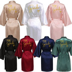 Wedding Party Team Bride Robe Kimono Satin Pajamas Bridesmaid Bathrobe Gold Letter SP089 - Matrix-studios.com