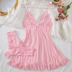 Sexy Lingerie Set Women Erotic Bra Nightdress Sexy Lace Sleepwear Solid Slim Soft Dresses V Neck Full Slip Sleepwear & Dresses - Matrix-studios.com