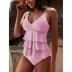 Cikini-Layered Hem Tankini Swimsuit for Women, Monochromatic, Two-Piece, Summer Beach Swimwear, Bathing Suit - Matrix-studios.com