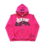 Zipper hooded sweatshirt with retro American letters suitable for men and women wearing Y2K jacket autumn/winter cardigan - Matrix Studios