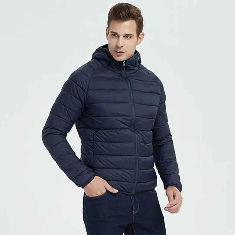 Men Hiking Down Cotton Jacket Hooded Lightweight Parkas Zip Pocket Fashion Outerwear Casual Padded Jacket and Coat Men Winter - Matrix Studios