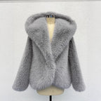 2026 Autumn Winter Women Faux Fur Short Coats Solid Hooded Jackets Long Sleeves Covered Button Thick Office Lady OVERCOAT - Matrix Studios