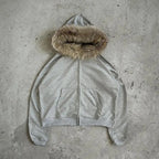 Streetwear Y2K Zip up hoodie Dark Faux Fur Collar Camouflage Rock Goth Zipper Hoodie sweatshirt Punk Hip Hop Jacket Vintage EMO