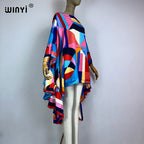 WINYI Women Summer Fashion Evening Party Beachwear Kuwait Bohemian Abaya Kaftan Puff Sleeve Sexy Elegant Beach Cover Up Dress - Matrix Studios