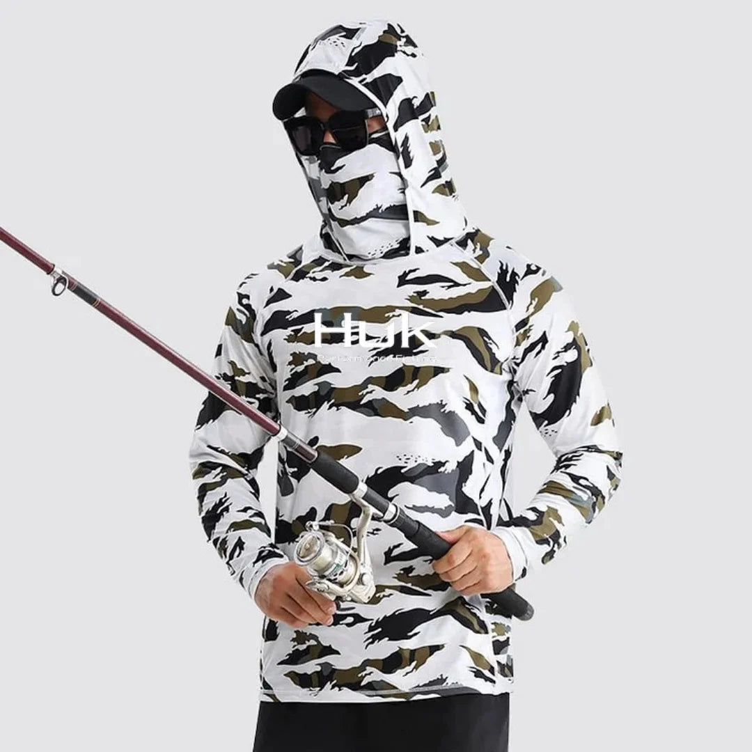 Men's Fishing hooded sweatshirt Fishing UV protection hoodie Camiseta De Pesca clothing hooded top grey white - Matrix Studios