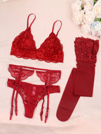 Varsbaby Lace Bra Sets for Women Non-padded Bra Panty Garter Stockings Summer Underwear Lingerie Sexy - Matrix-studios.com