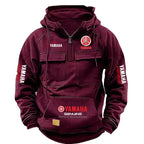 2026 New YAMAHA Logo Motorcycle Racing Race Retro Velvet Half Zipper Hoodie Men's Multi Pocket Autumn/Winter Casual Sweatshirt - Matrix Studios