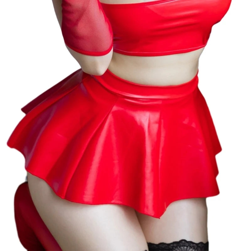 Womens Solid Color Novelty Pleated Mini Skirt 20cm PU Faux Leather A-Line Skirts Dropship - Matrix-studios.com