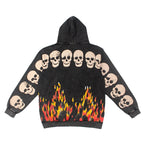 High Street SATOSHI Hoodies loose Jacket Men Women Retro Distressed Faded Flame Designs Skulls Print Zipper Hooded Sweatshirts - Matrix-studios.com