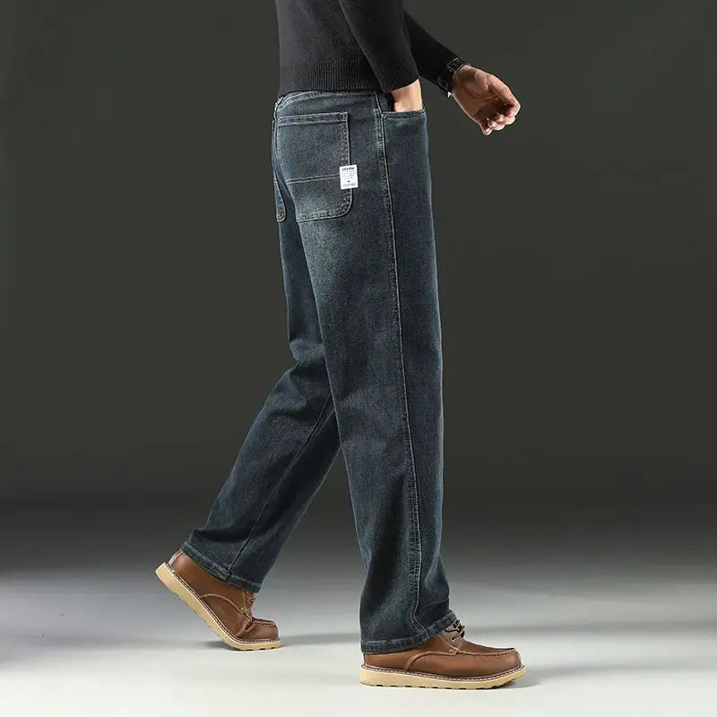 Spring and Autumn Men's Baggy Jeans Casual Straight Stretch Versatile Wide-leg Business Denim Pants Comfortable Loose Trousers - Matrix Studios