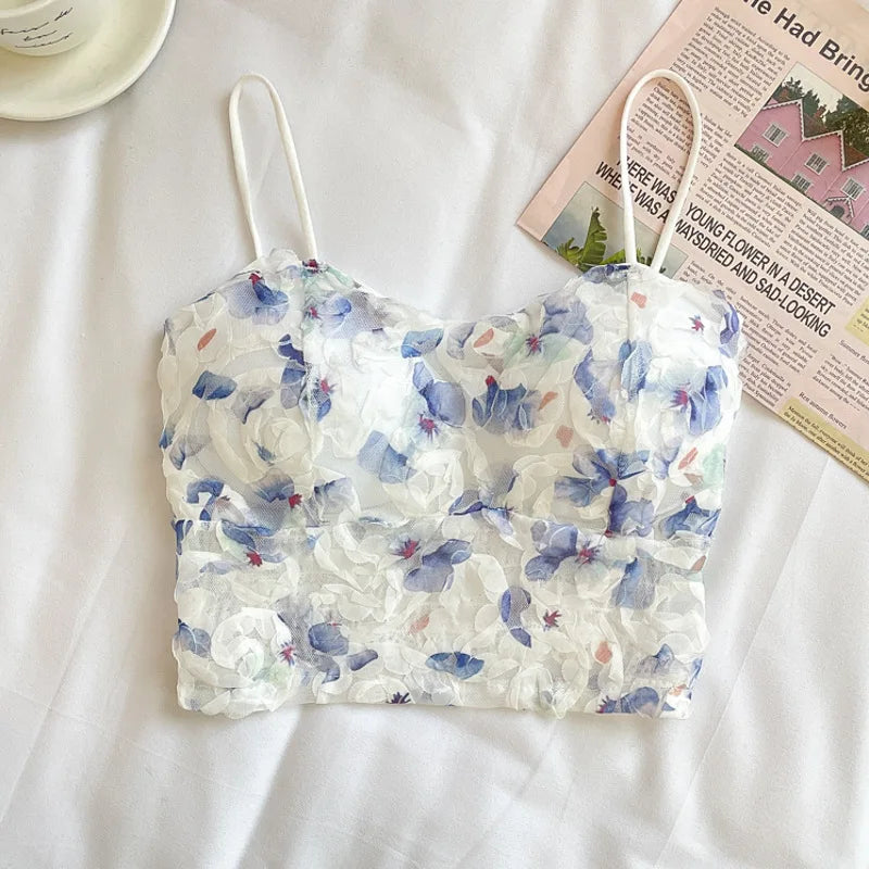 Women's Single Piece sexy Floral Vest New Style Chest Pad Sleeveless Beautiful Back for Wearing on the Outside and on the Inside - Matrix-studios.com