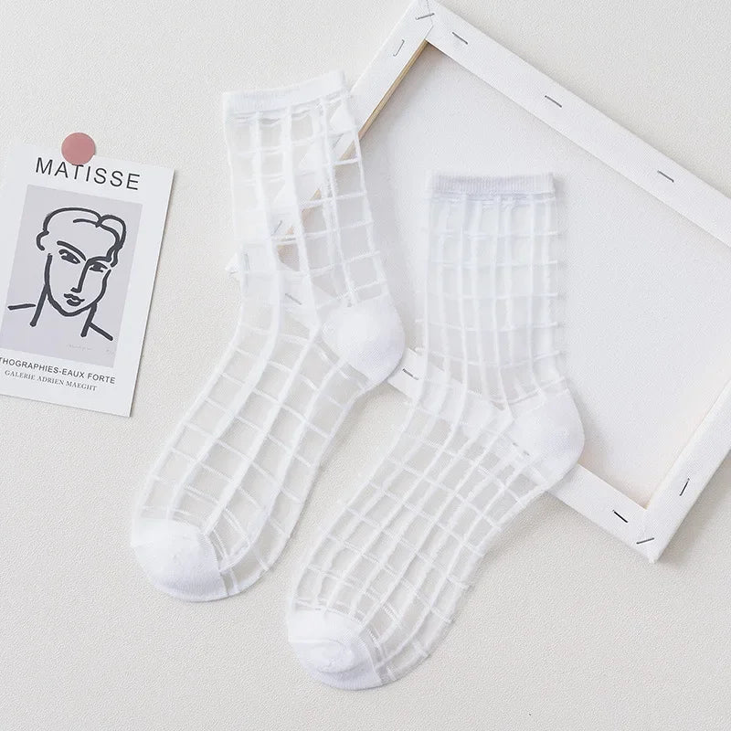 Summer Lace Mesh Transparent Women Socks Ultra-thin Breathable Women Girls Short Socks Harajuku Vintage Streetwear Crew Socks - Matrix Studios