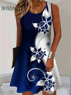 2025 Women Summer Sleeveless Bohemian Dress Fashion Imitate Cowboy Vest Flowers Print Dress Casual Tank Beach Dresses For Women - Matrix-studios.com
