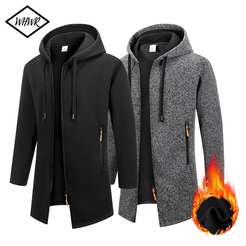 Men's Retro Zipper Jacket Mid Length Windbreaker Spring Autumn Winter Fleece Warm Jackets Fashion Casual Patchwork Yarn Coat - Matrix Studios