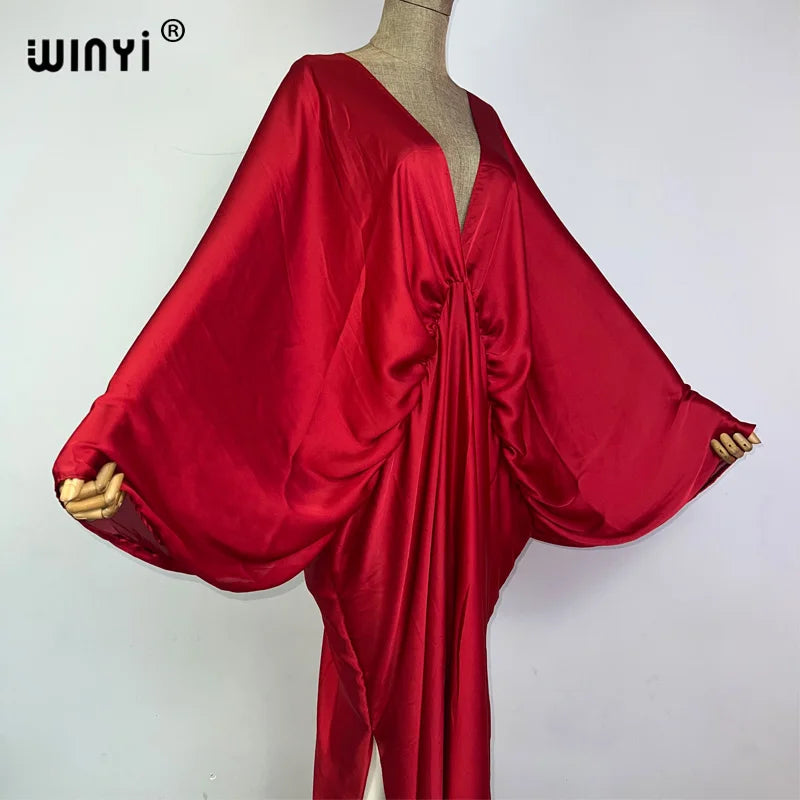 WINYI monochrome elegant Swimsuit Cover Up Women Beach Dress V-neck Dresses Summer Woman Clothes fashion Robe long down dress - Matrix Studios