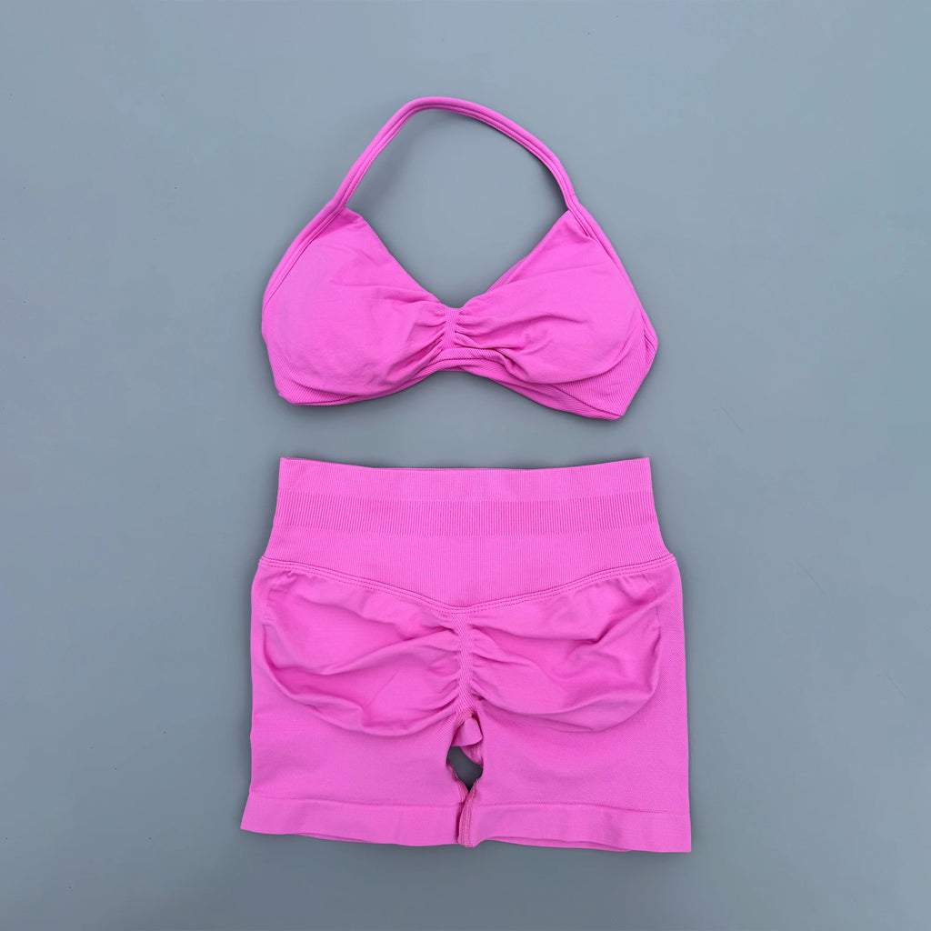 2 Piece Sports Gym Set Strappy Bra Yoga Underwear Short Sport Leggings Bicycle Running Sportswear Woman Seamless Yoga Set - Matrix-studios.com