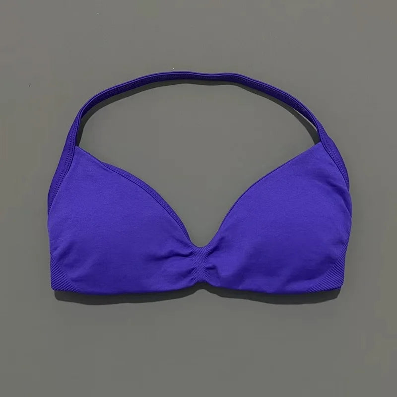 HISTELLO Strappy Bra Gym Top Women High Support Thin Strap Halter Sports Seamless Bras Scrunch Push-up Workout Yoga Tank Tops - Matrix Studios