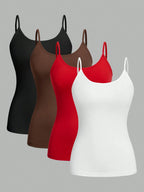 4 pcs Women Solid Color  Camisoles Vest Women Tank Tops Female Summer Sexy Strap Basic Tops Sleeveless Camisole T-shirt - Matrix-studios.com