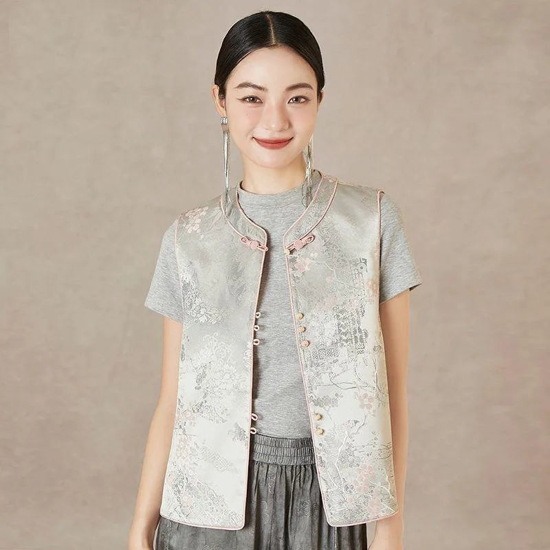 Thin Vest for Women Clothing Ethnic Style Print Vintage Clothes Streetwear Coats Women Jackets Chinese style Casual Summer - Matrix Studios