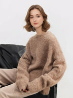 SuyaDream Warm Alpaca Pullovers for Woman, Dropped Sleeved Loose Sweaters, Brushed Wool Knit Sweater, 2026 Fall Winter Top - Matrix Studios