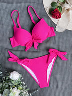 Sexy Front Bow Knot Push Up Bikinis Two Pieces Solid Swimsuit Tie Bikini Swimsuit Swimwear Biquini Conjunto De Bikini Tankini - Matrix-studios.com