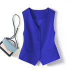 Spring Summer Korean Fashion Vest 2025 New Women Short Fashion V-neck Sleeveless Casual Blazer Waistcoat Coats Female Tops - Matrix Studios